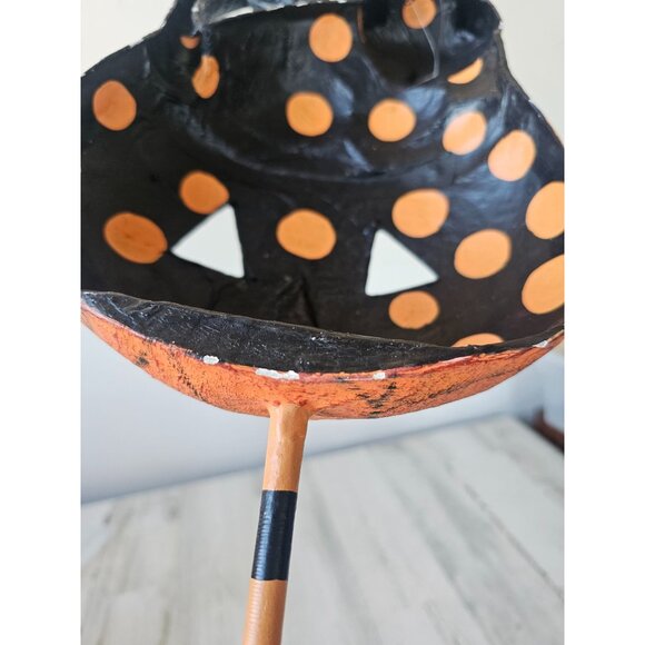 Halloween shabby chic cat pumpkin face mask hanging unique paper mache decor - Picture 8 of 11